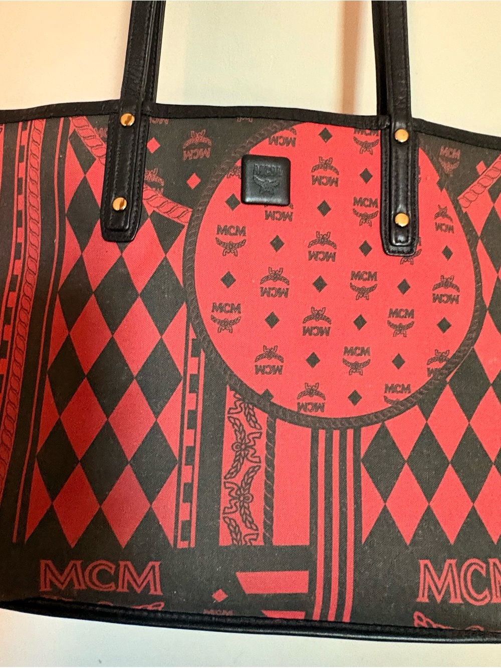 MCM Reversible Cognac Coated Canvas Tote with Matching Pouch - Picture 7 of 12